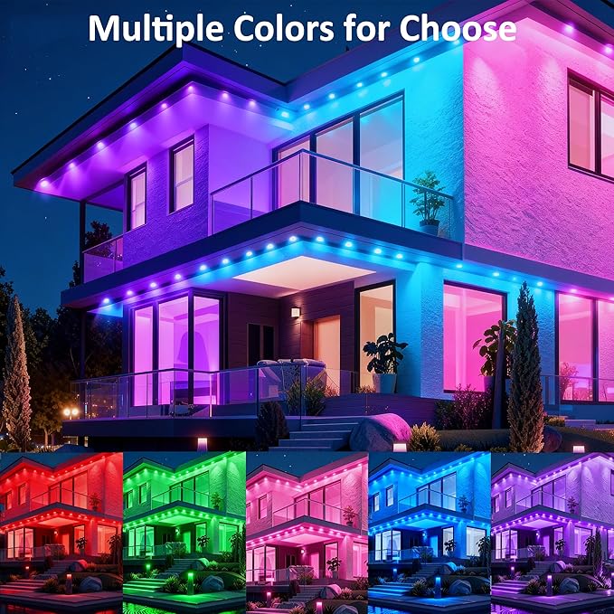 RGB Permanent Outdoor Lights, 100FT Smart LED Eaves Lights with APP & Remote Control, IP67 Waterproof Outdoor String Lights for Christmas, Halloween,Party, Garden, Patio, House Decor