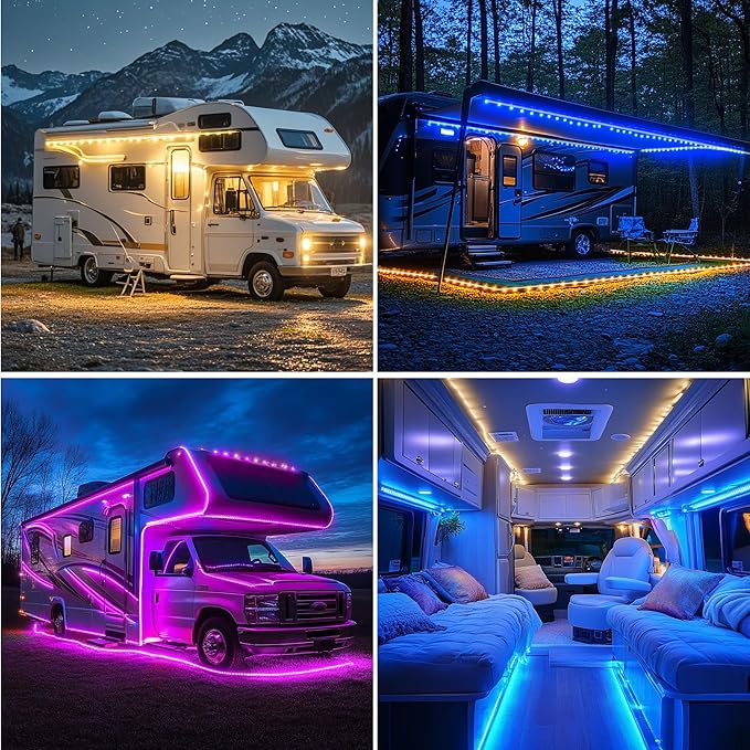 RV Awning Lights, 20ft 12V LED Light Strip with Remote and App Control, Waterproof RGB RV Exterior Light for Motorhome Camper Travel Trailers Food Trucks, RV Outdoor Lights