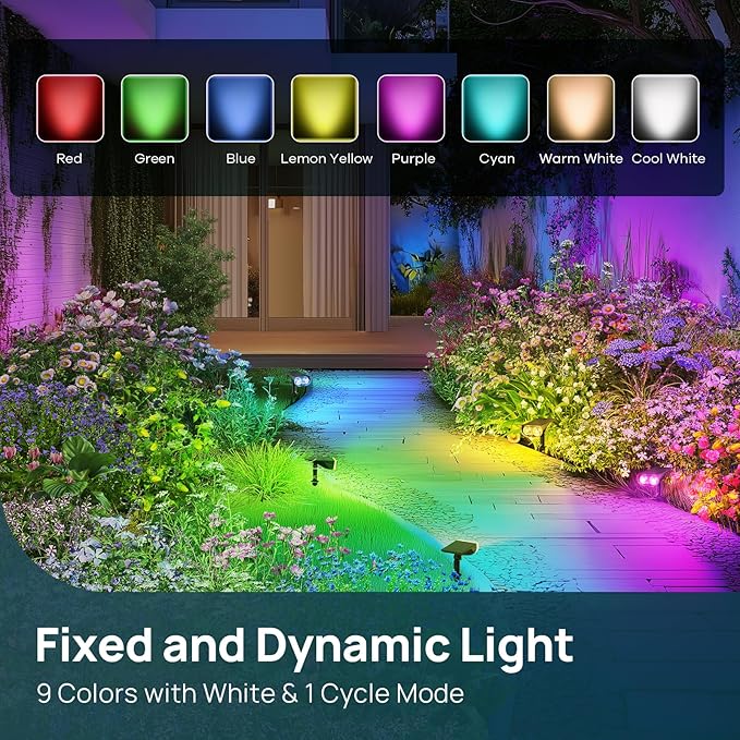 Linkind Solar Lights Outdoor Waterproof IP65, StarRay RGB Solar Spot Lights Outdoor, Color Changing Outdoor Solar Lights for Yard, Garden, Pathway, Holiday Decor (Multicolor, 4 Pack)