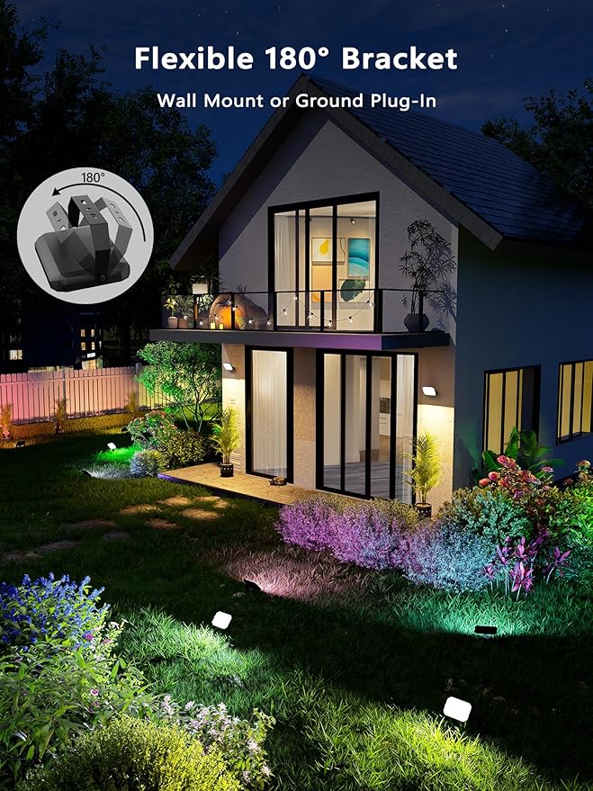 BrizLabs Smart Flood Lights Outdoor, 6 Pack RGBCW Wired Landscape Lights, APP & Voice Control Color Changing LED Floodlights, IP65 Waterproof Pathway Lighting for Independence Day Garden Yard House