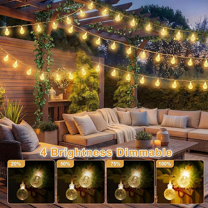 OMIKA Globe Outdoor String Lights Plug in, Connectable 66ft 120LED Crystal Ball Light Waterproof Remote, 24 Colors Decorative Lights for Patio Umbrella Tent Garden Eaves Party Indoor Christmas Décor
