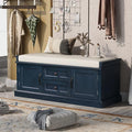 Knocbel 42.5" Entry Storage Bench with Removable Cushion, 2 Drawers and 2 Cabinets, Entryway Hallway Foyer Shoe Bench End of Bed Bench with Aluminum Handles, 200lbs Weight Capacity (Antique Navy)