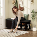 Entryway Bench with Storage: 51.2" Wooden Bedroom Shoe Bench with Thickened Padded Seat Cushion, Mid Century Modern Fluted Sliding Door and Adjustable Shelf, for Entryway, Living Room