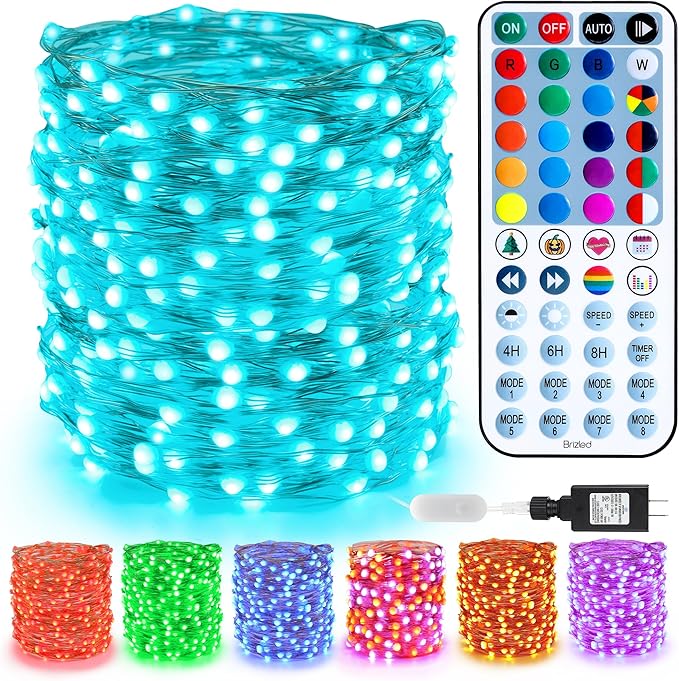 Brizled Color Changing Fairy Lights, 66ft 200 LED Easter Fairy Lights with Remote, Pastel Twinkle Light Dimmable Christmas Light Rainbow Xmas Lighting for Xmas Easter Halloween Party Wedding Tree Home