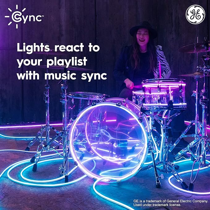 Cync GE Dynamic Effects Smart LED Shapeable Light, Color Changing Light Strip, 2.4GHz Wi-Fi Enabled, Compatible with Alexa and Google Home, 10ft + Power Supply
