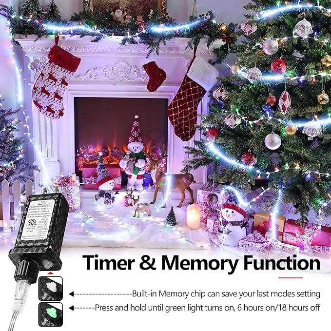 30FT String Lights - 240 LEDs Water Flowing Multicolor String Lights with 8 Basic Modes + 6 Flowing Modes,Outdoor Waterproof Timmer Memory Function Patio Lights (White)