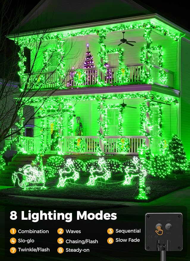 Brightown 100LED Solar String Lights Outdoor, Solar Powered Lights IP65 Waterproof for Party Garden Yard Home Holiday Tree Decoration Lighting (Green, 100LED-2PACK)