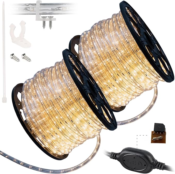 WYZworks 3312LEDs 300ft LED Outside Rope Lights, Outdoor ETL Certified Waterproof Permanent 360 Degree Light Emitting, Flexible Tube, Connectable, Christmas Palm Tree Exterior Landscape, Warm White