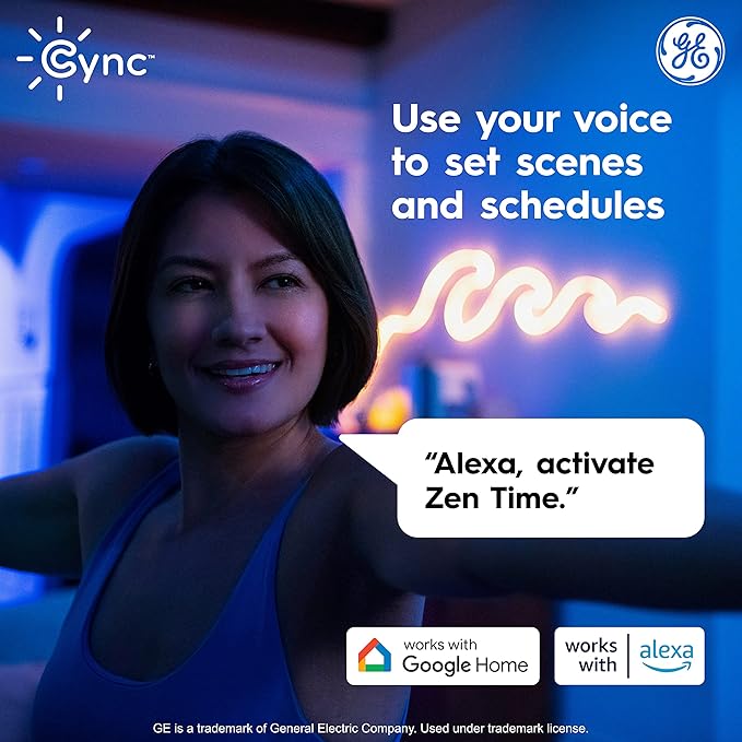 Cync GE Dynamic Effects Smart LED Shapeable Light, Color Changing Light Strip, 2.4GHz Wi-Fi Enabled, Compatible with Alexa and Google Home, 10ft + Power Supply