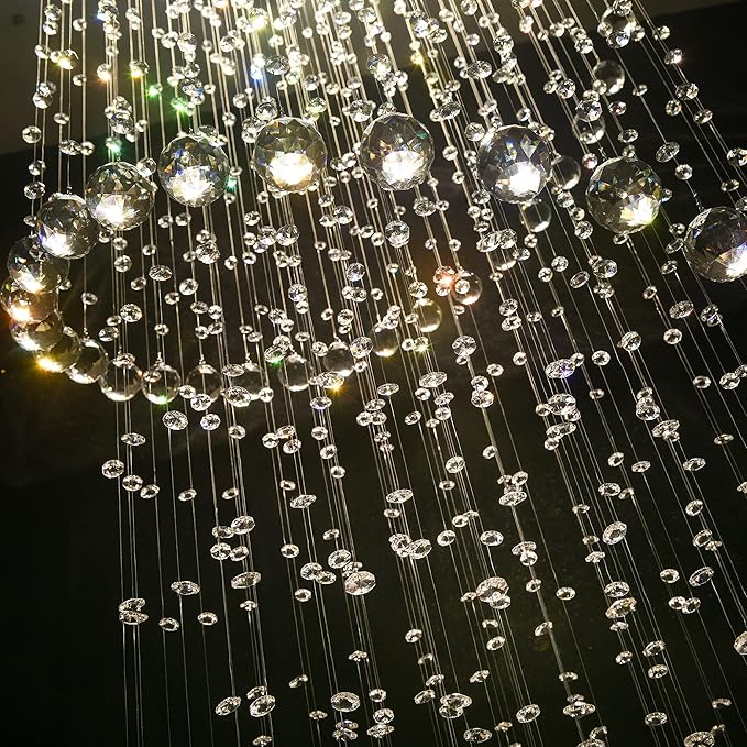 LED High Ceiling Chandelier Crystal Chandeliers Light Fixtures with Dimmable Light Bulbs Gold Living Room Foyer Chandelier Modern Pendants Lights for Entryway Staircase Silver