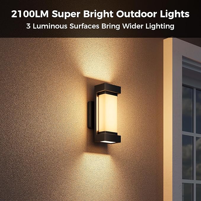 XMCOSY+ Outdoor Wall Lights, 2100LM Smart LED Porch Lights Outdoor, RGBCW Exterior Lighting Sconce, Wi-Fi Control, Compatible with Alexa, IP65 Waterproof, 2 Pack