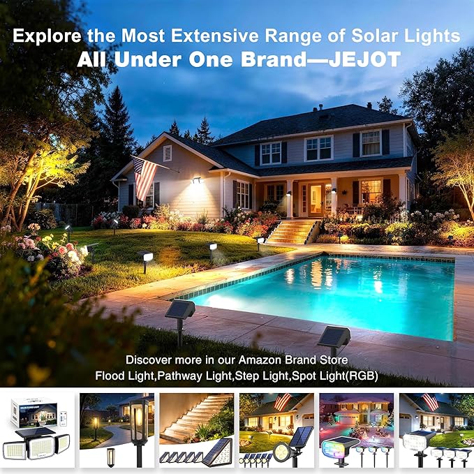 Solar Lights Outdoor Waterproof IP65, Super Bright LED, 3000K 2 Lighting Modes, Solar Powered Yard Garden Solar Spot Lights for Outside Landscape Auto On/Off -2 Pack