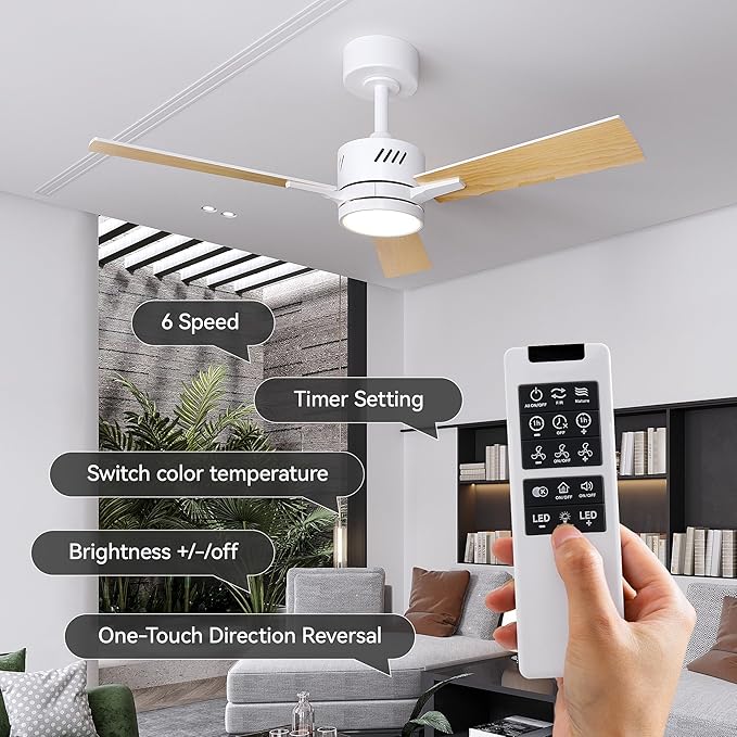 SUNMORY Ceiling Fans with Lights and Remote, 42 Inch Modern Ceiling Fan with Light, Reversible DC Motor, Dimmable LED, 3CCT, Quiet, Small Ceiling Fan for Bedroom/Living Room/Patios, White