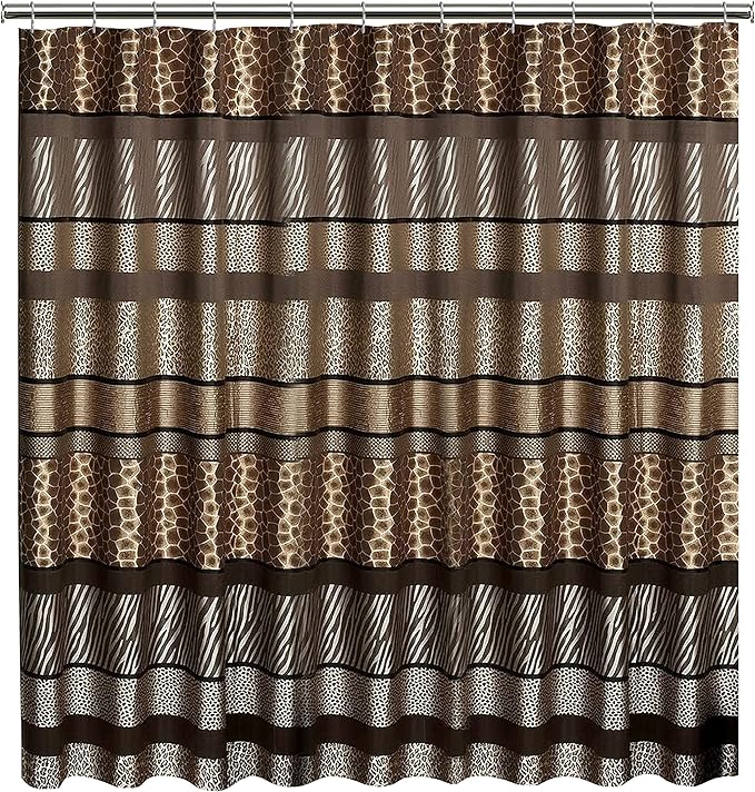 Zahari Home 13pc Safari Stripes Bathroom Shower Curtain Set Animal Print Shower Curtain & 12 Shower Curtain Hooks Luxury Southwest Shower Curtain Unique Design Rustic Shower Curtain Set