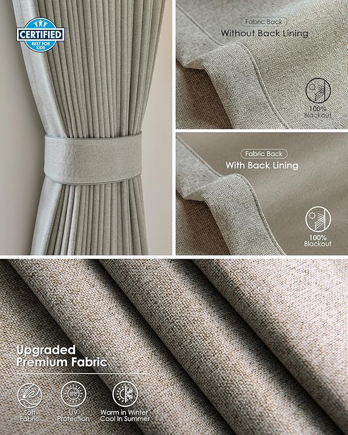 Yoolax Smart Retractable Curtain Compatible with Alexa and Google Home, Motorized Curtain Hardwired with Remote Customized Size (Fine Woven Taupe)