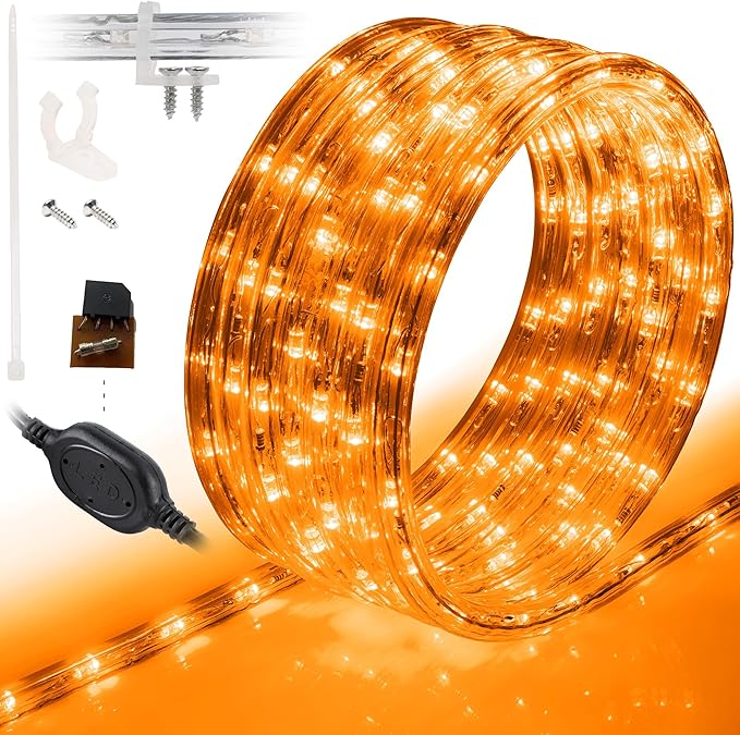 WYZworks 576LEDs 50ft LED Outside Rope Lights, Outdoor ETL Certified Waterproof Permanent 360 Degree Light Emitting, Flexible Tube, Connectable, Christmas Palm Tree Exterior Landscape, Orange
