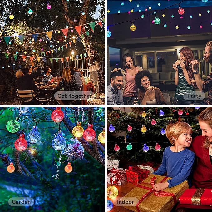 Solar String Lights Outdoor Waterproof IP65 9.3 Feet 20 LED 8 Modes Crystal Globe Fairy Light for Garden Parterre Terrace Decor,Wedding,Party,Camping（Multi-Colored）
