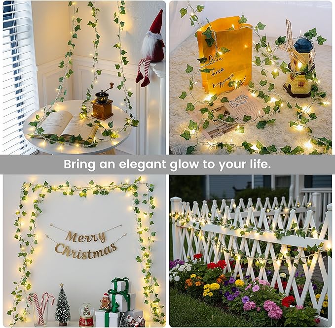 Vine with Fairy Lights, 23 FT 73 LED Ivy Leaf Lights Indoor Plug in, Fake Vine String Lights for Bedroom, Dorm, Wall, Party, Garden, Birthday, Wedding, Room Decor, Warm White