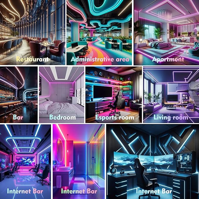 16.4ft LED Neon Rope Lights, Waterproof Music Sync Strip Lights with Remote & APP Control, USB-Powered Flexible Lighting for Christmas Halloween Decor, Gaming Room Bedroom Indoor Outdoor Decoration