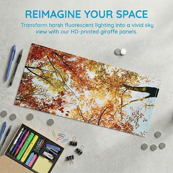 4 Pack Fluorescent Light Covers for Ceiling Lights -Magnetic Cloud Cover for Fluorescent Or LED Fixture 2ft x 4ft Classroom,Home,Office Decoration Filters Overhead Lighting-Autumn leaves