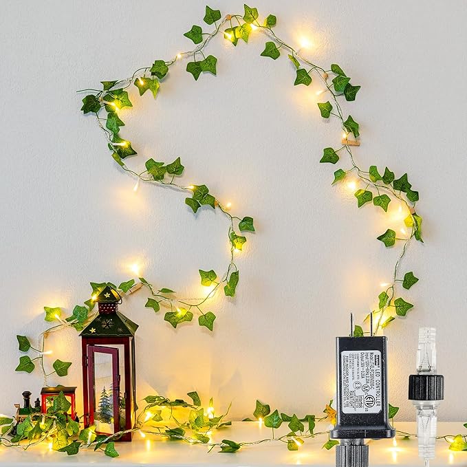 Vine with Fairy Lights, 23 FT 73 LED Ivy Leaf Lights Indoor Plug in, Fake Vine String Lights for Bedroom, Dorm, Wall, Party, Garden, Birthday, Wedding, Room Decor, Warm White