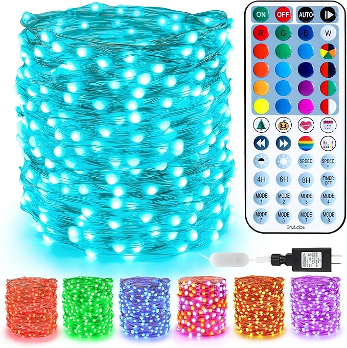 BrizLabs Easter Fairy Lights, 66ft 200 LED Color Changing Fairy Lights with Remote, Plugin Pastel Twinkle Light RGB Rainbow Starry Xmas Light Music Sync for Xmas Halloween Easter Home Party Wedding