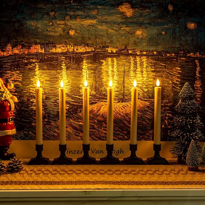 Homemory 6 Pcs Window Candles with Remote Timer Dimmer, Christmas Candles for Window Battery Operated, Ivory Flameless Taper Candle with Holders and Suctions, LED Candlesticks for Xmas Holiday Decor