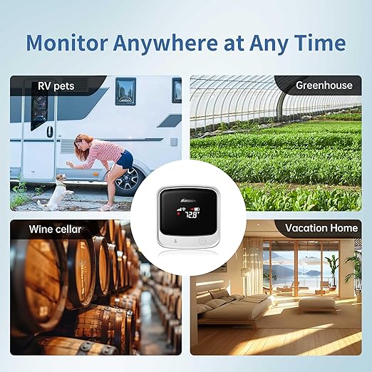 Frigga 4G Cellular Temperature & Humidity Monitor, No WiFi Required (WiFi Optional), Remote Temperature Sensor with App, Email & Voice Alerts for RV, Pets, Vacation Home, S0