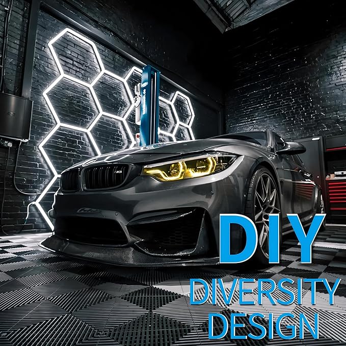 61Lights LED Hexagon Garage Lights,15-Hex Honeycomb Lights 68800Lumens Hexagon DIY Super Bright Car Detailing Ceiling 688W LED Shop Light for Warehouse Workshop Gym Basement