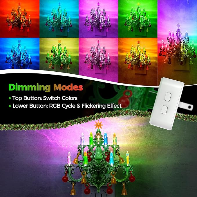 Briignite Christmas Night Light, RGB Color Changing Night Lights Plug into Wall, Chandelier Night Lights with Dusk to Dawn Sensor, Rotatble Plug in Nightlight for Christmas Decoration Party