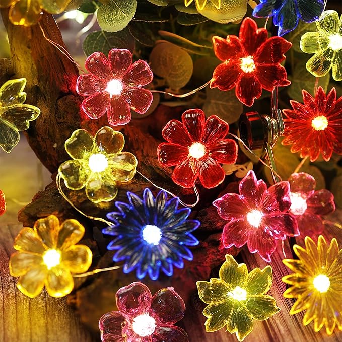 JASHIKA Fairy Lights Decorative Flower Lamp -Waterproof Battery Operated String Lights 7ft 20LED Indoor Outdoor- Floral Décor Flower String Lights Garden Wreath Fence Bathroom Office Home Decor