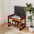 Shoe Rack Bench with Flip-Top Storage, Rubberwood 2-Tier Shoe Organizer with Cushion, Small Wooden Shoe Stand for Entryway, Mudroom, Hallway, Closet, Front Door Entrance, Foyer