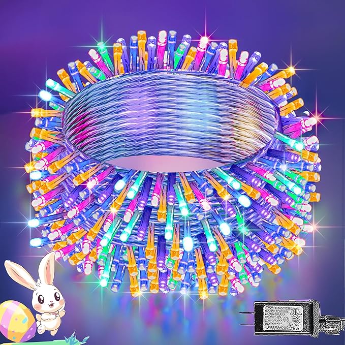 Dazzle Bright 300 LED Easter String Lights, 100 FT Colorful Connectable Waterproof String Lights Clear Wire with 8 Modes, Easter Decorations for Indoor Outdoor Party Yard Garden (Pastel)