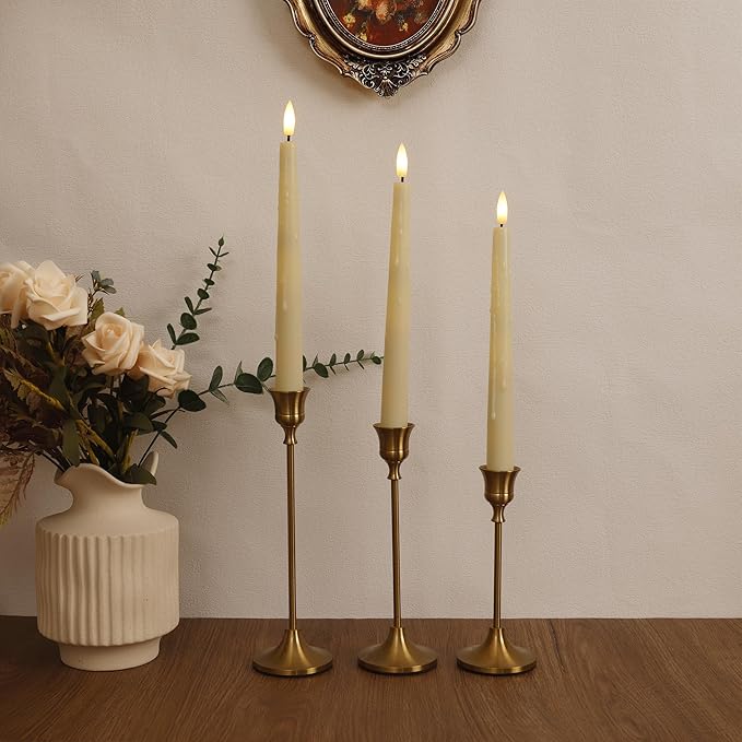 Ivory Flameless Taper Candles with Remote and Timer, 9.68" Battery Operated Candle with Flickering Flame, Led Flameless Candlesticks for Christmas Tables, Weddings & Dining Table Centerpieces, 2 Pack