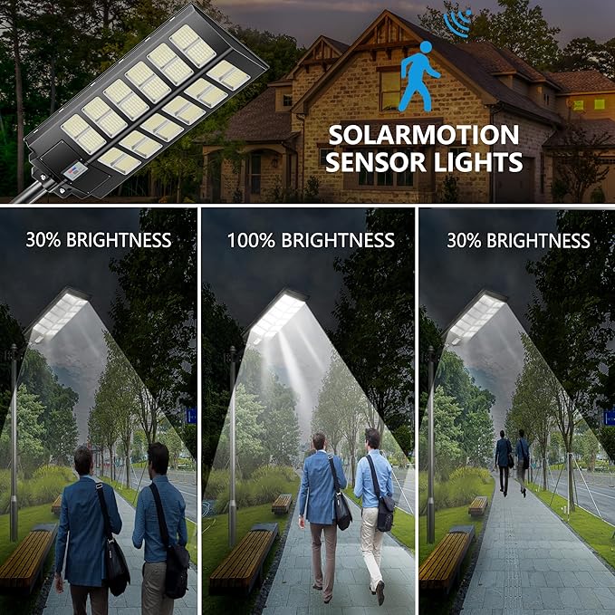 9000W Commercial Solar Parking lot Lights, 260000LM Solar Street Lights Outdoor Waterproof Wide Angle Lamp with Remote, Outdoor Motion Sensor Light for Parking Lots and Yard