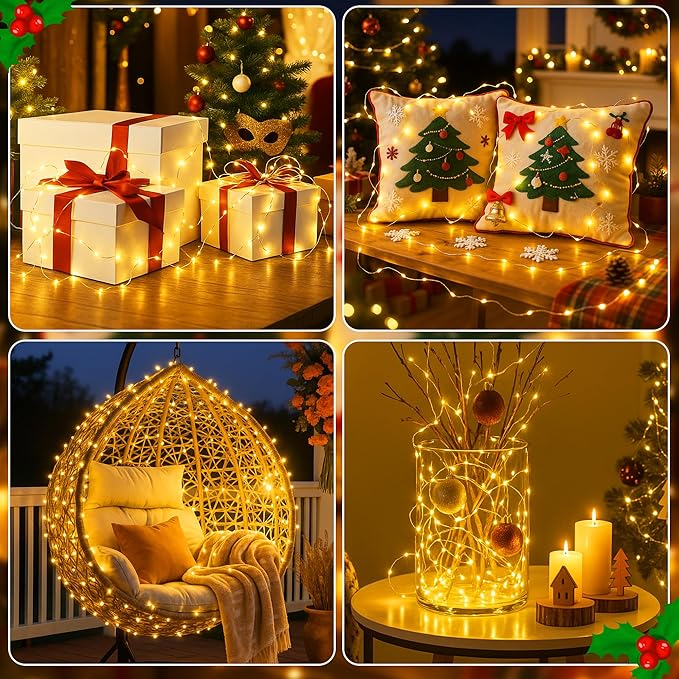 3 Pack 16FT 50 LED Fairy Lights Battery Operated with Timer, 8 Modes USB Mini Twinkle Light, Small String Lights for Christmas Tree Wreath Vase Bedroom DIY Wedding Decorations-Warm White