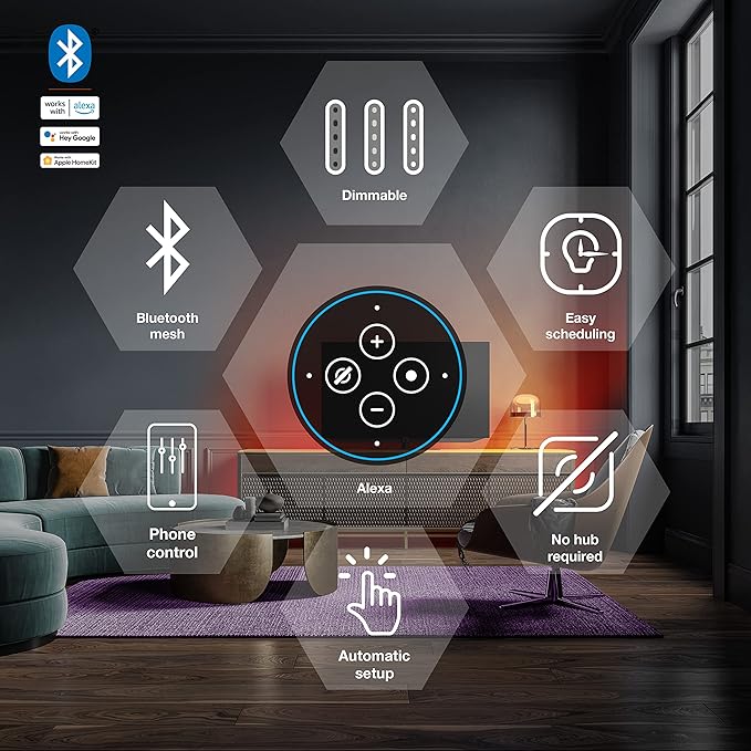 SYLVANIA Smart (3) 2ft Bluetooth Mesh Indoor LED Flex Light Strip Starter Kit for Alexa/Google/Apple HomeKit, RGBTW Full Color, Dimmable, Accessories Included - 1 Pack (75575)