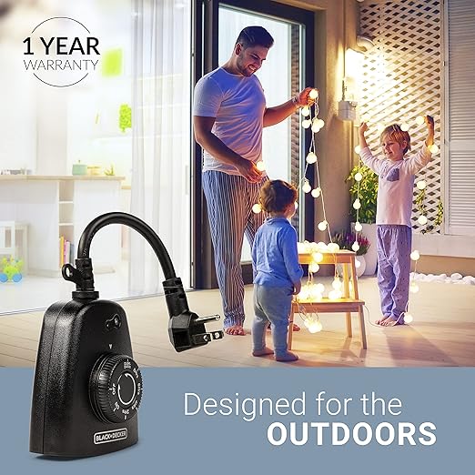 Black+Decker Outdoor 3 Grounded Outlets Timer with Waterproof Outlet and Countdown BDXPA0031