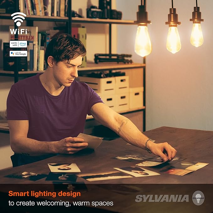 Sylvania WiFi LED Smart ST19 Amber Finish Light Bulb, 3.5W Efficient, for Alexa/Google Assistant, 2000K, No Hub Required - 2 Pack (75802)