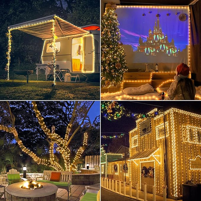 Christmas Lights Outdoor-200LED 75.4FT IP65 Waterproof 8 Modes LED Starry Fairy Lights with Remote,Plug in for Bedroom Party Wedding Craft Indoor Bedroom Patio Camping Garden Decor(Warm White)