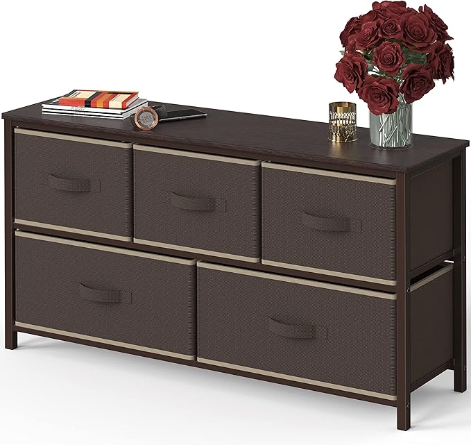 Simple Houseware Wide Dresser for Bedroom with 5 Storage Organizer Drawers, Brown