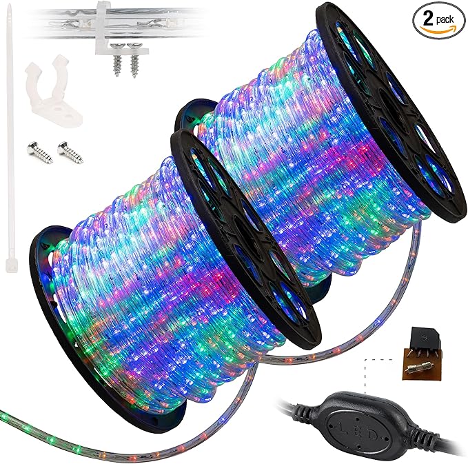 WYZworks 3312LEDs 300ft LED Outside Rope Lights, Outdoor ETL Certified Waterproof Permanent 360 Degree Light Emitting, Flexible Tube, Connectable, Christmas Palm Tree Exterior Landscape, Colorful