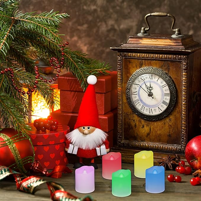 Rechargeable Flameless Tea Lights Candles with Timer & Remote, 12pcs RGB Color Changing Electric Fake Candle with 2 USB Charging Cables, Realistic Flickering LED Christmas Decoration Candles for Home