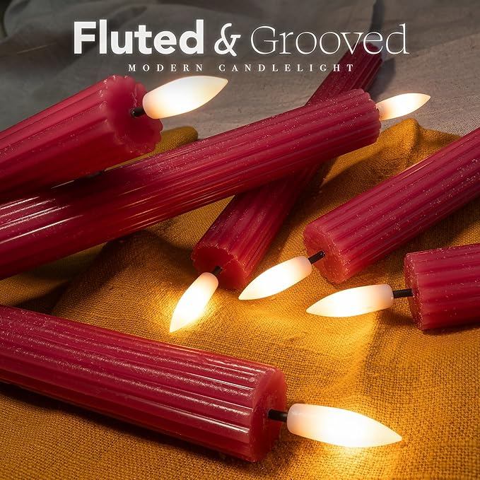 WYZworks 10" Fluted Ribbed LED Pink Grooved Pillar Candles, Remote & 24h Timer Memory, On/Off Switch - Flameless Dimmable Battery Operated w/Flicker Mode, Home Wedding Decor (6 Pack)