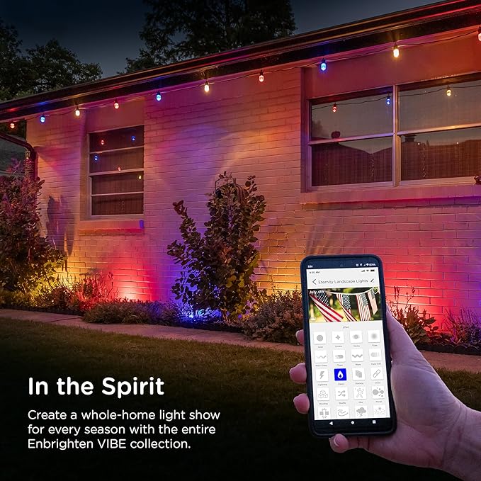 Enbrighten Vibe Eternity Garden Lights, 33ft, 8 RGBWIC LEDs, Waterproof, Uplights, Outdoor Landscape Lighting, Home Exterior Spotlight, Smart App, Compatible with Alexa, Google Home, 83789