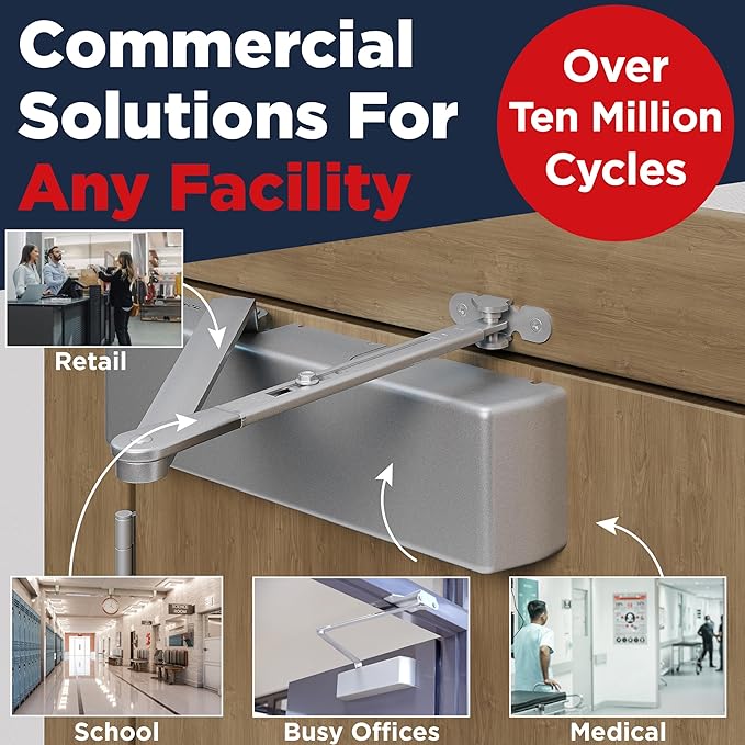 Ultra Heavy Duty Commercial Door Closer, Automatic Self Closing Door Hinges, ADA UL Grade 1-6 Listed, Door Closers Commercial High Traffic, Auto Door Closer, Hydraulic Spring Soft Close (Silver)