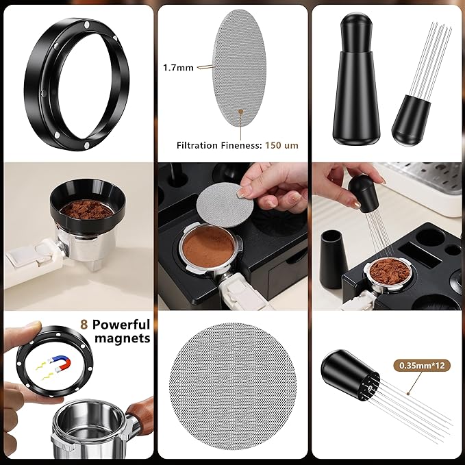 9 Pack Espresso Accessories Kit（Square）,51mm Espresso Tool Kit | Espresso Tamping Station | Coffee Distributor Tamper | WDT Tool | Dosing Funnel | Mother's Day Gift for Espresso Lovers