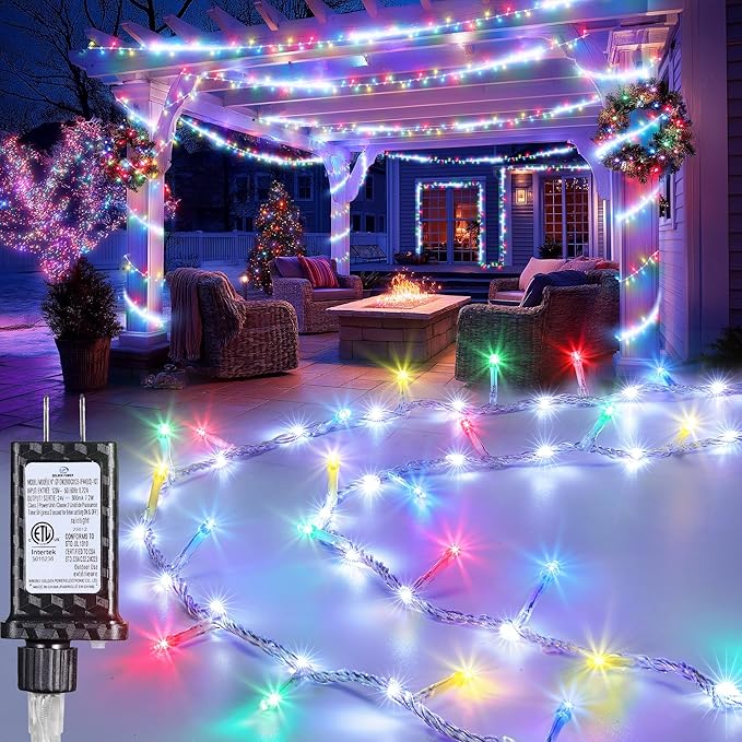 30FT String Lights - 240 LEDs Water Flowing Multicolor String Lights with 8 Basic Modes + 6 Flowing Modes,Outdoor Waterproof Timmer Memory Function Patio Lights (White)