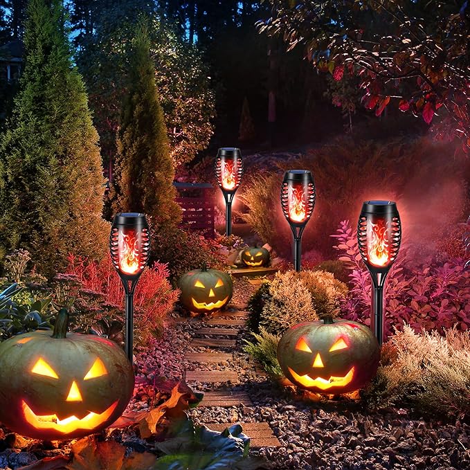 Toodour Solar Torch Flame Lights, 6 Pack Solar Lights Outdoor with Flickering Flame, Waterproof Patio Light Landscape Decoration Lighting for Garden, Lawn, Yard, Outdoor Decor - Red