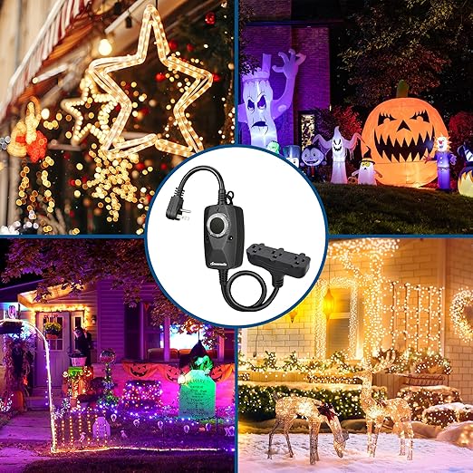 DEWENWILS Light Timer Outdoor Weatherproof with 2 FT Extension Cord, Photocell Timer Switch with 3 Grounded Outlets for Landscape Light, String Lights, UL Listed